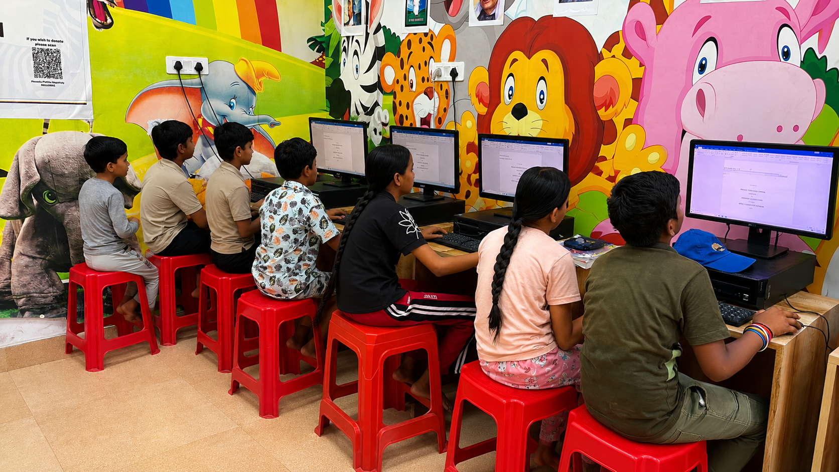 Students learning computer skills at Project Educate Centre Chanakyapuri