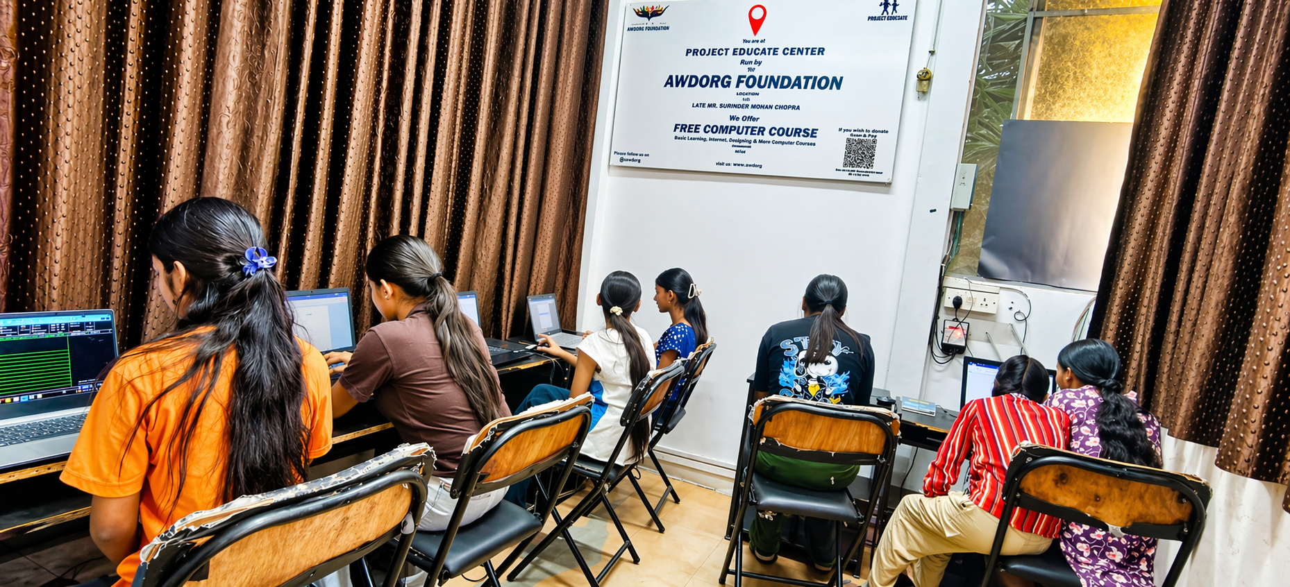 Students learning computer skills at Project Educate Centre Kalkaji